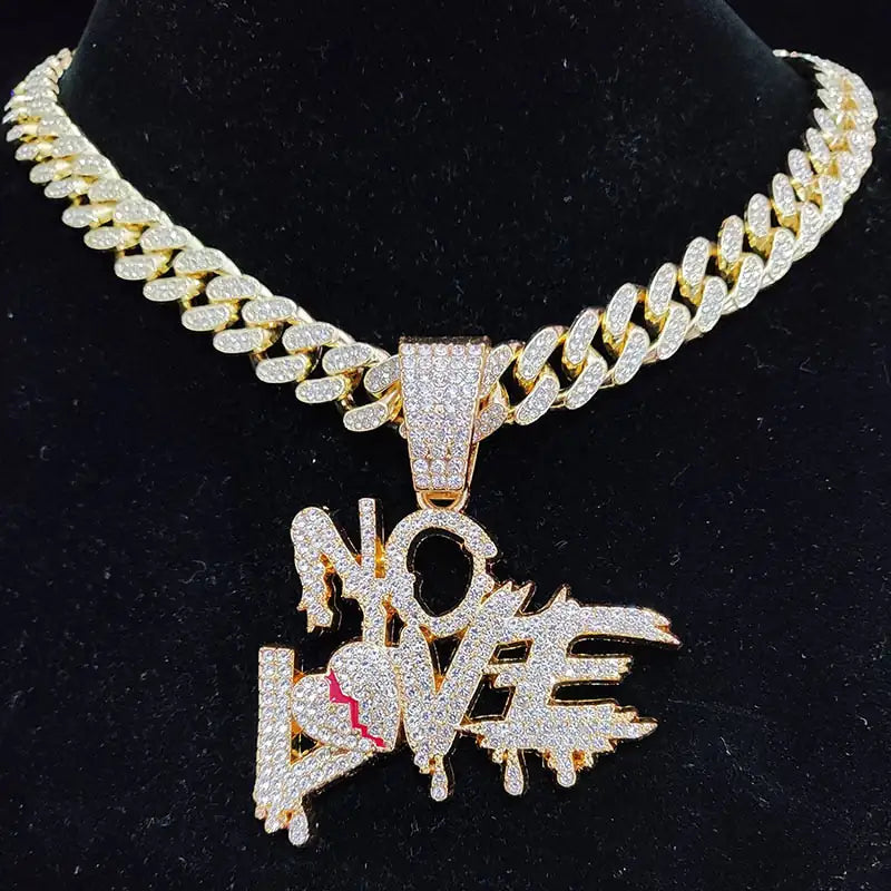 Cuban Chain w/ NO LOVE Necklace Pendants